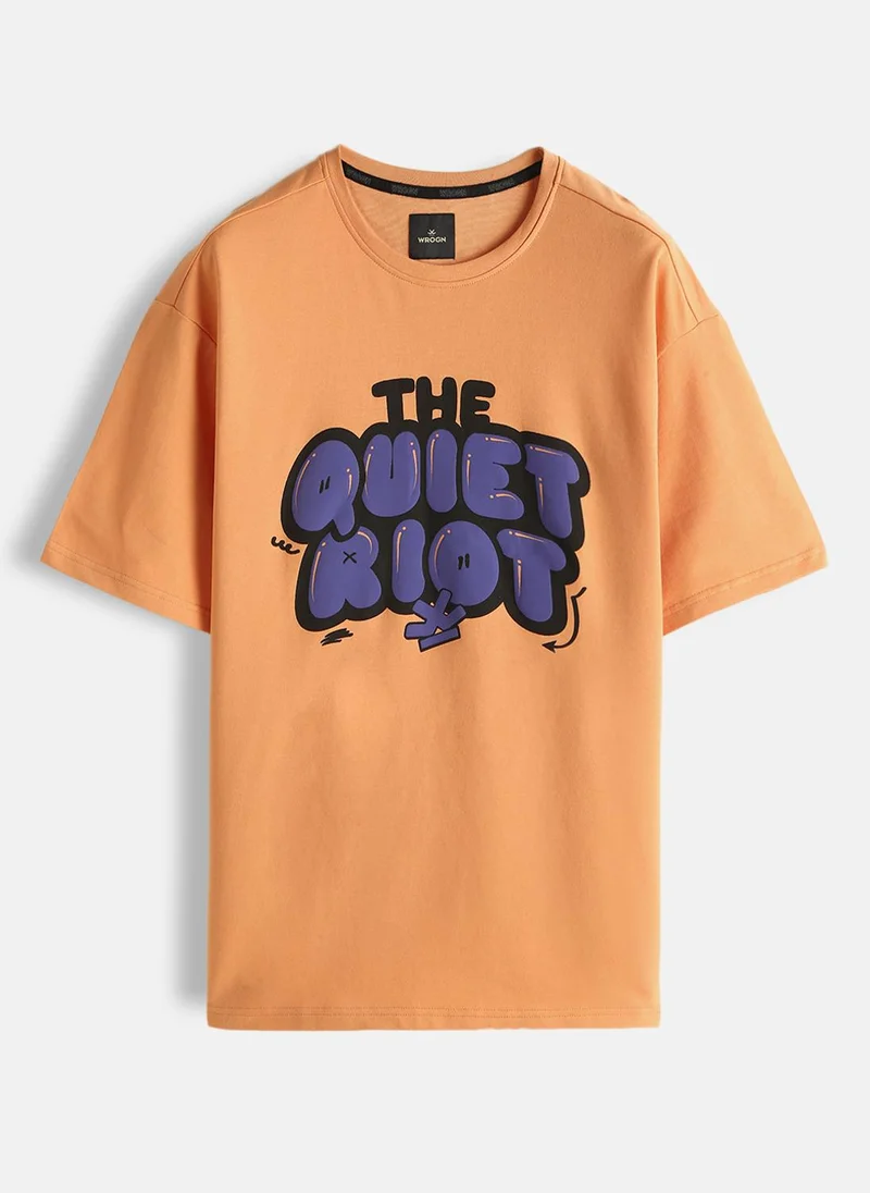 روجن Puff Print Oversized Fit T-Shirt | Orange